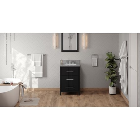 JEFFREY ALEXANDER 24In. Black Katara Vanity, Steel Grey Cultured Marble Vanity Top, Undermount Rectangle Bowl VKITKAT24BKSGR